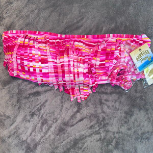 NOS Women’s XLarge Hawaiian Tropic Fringe Bandeau Bathing Suit Top Pink/White/Yw